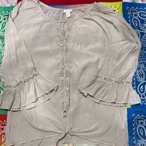 Crescent Beige Blouse with Lace and Ruffles